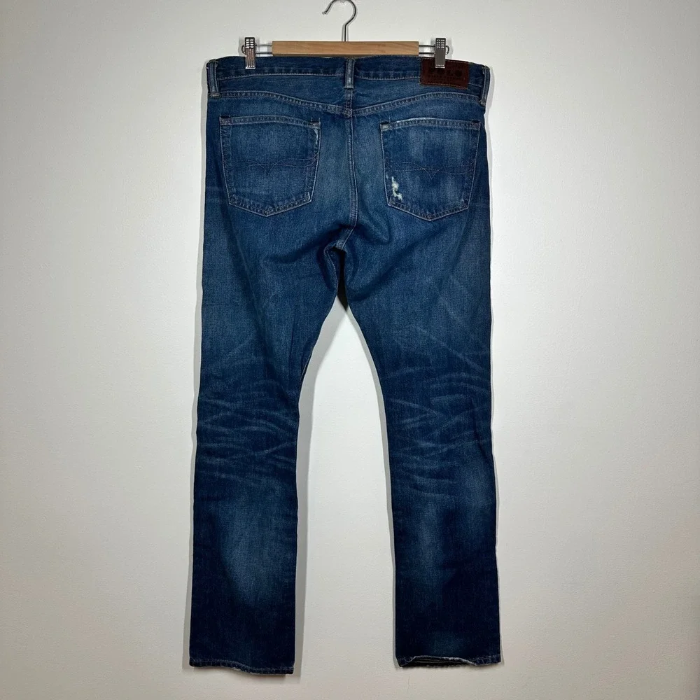 Polo Ralph Lauren Jeans Men 34x32 Blue Cotton Slim Straight Distressed Denim